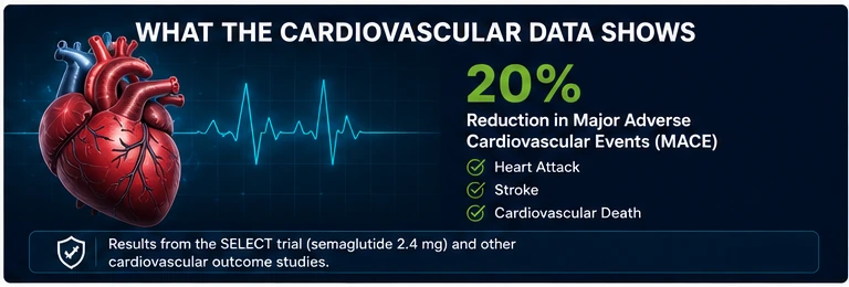 GLP-1 cardiovascular outcome data showing reduction in major adverse cardiovascular events heart attack stroke and cardiovascular death