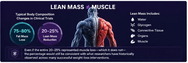 Lean mass is not the same as muscle mass showing fat mass loss and lean mass reduction during Retatrutide treatment